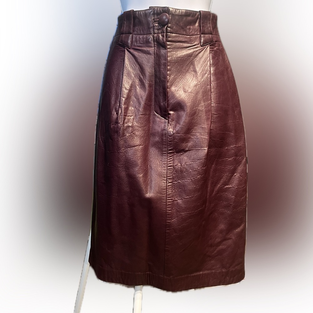 Vintage 80s Andrew Marc Rich Burgundy High-waisted Leather Pencil Skirt